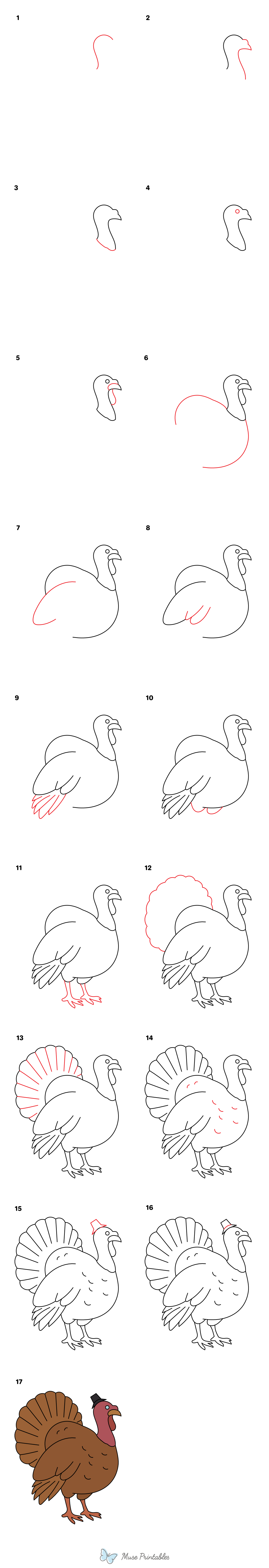 How to Draw a Thanksgiving Turkey - Printable Tutorial
