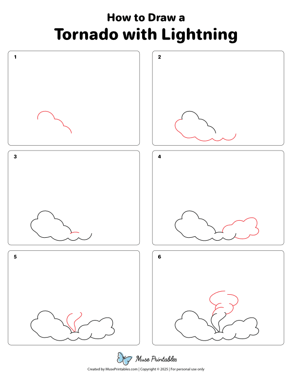 How to Draw a Tornado With Lightning - Printable Tutorial