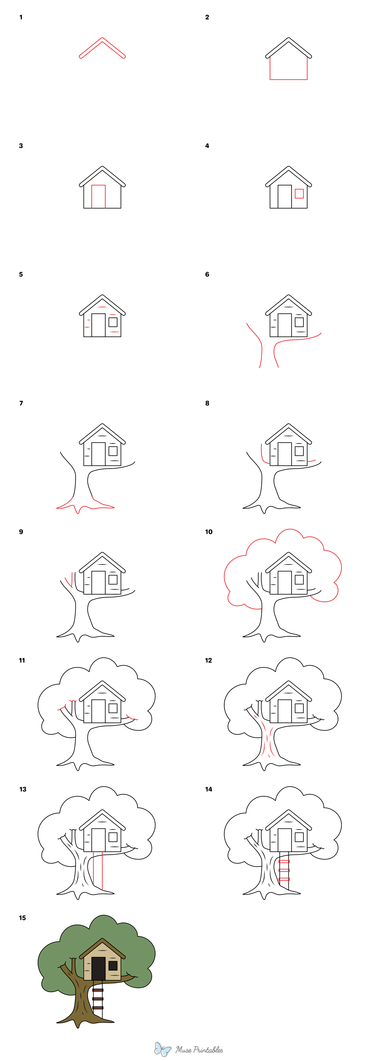 How to Draw a Tree House - Printable Tutorial