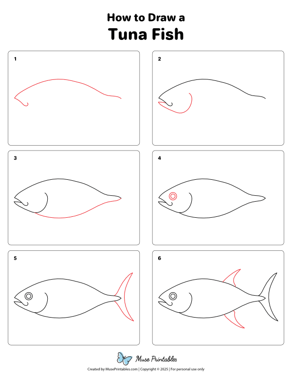 How to Draw a Tuna Fish - Printable Tutorial