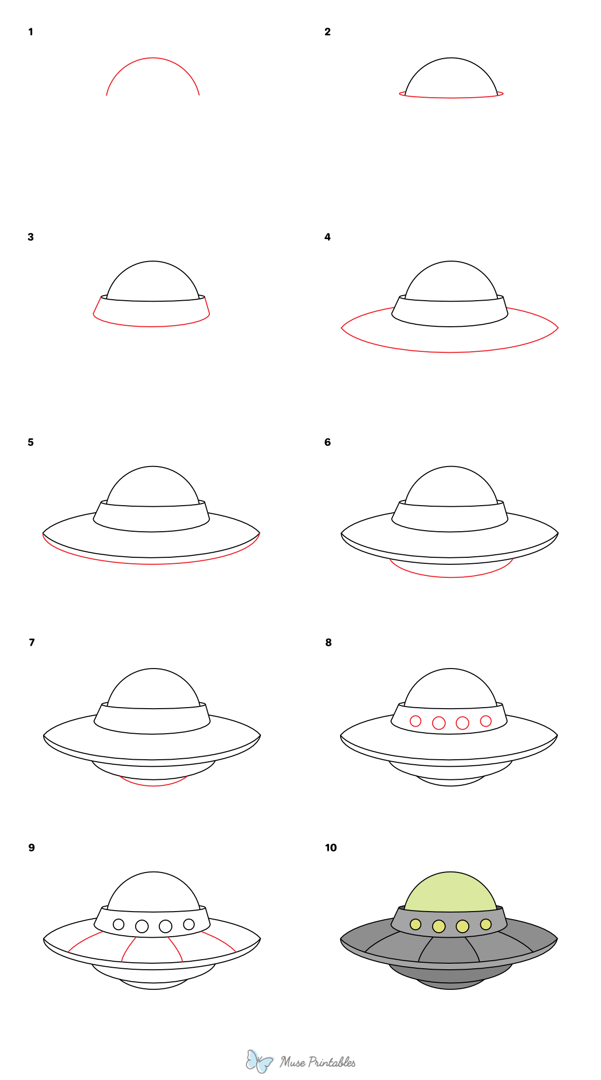 How to Draw a UFO - Printable Tutorial