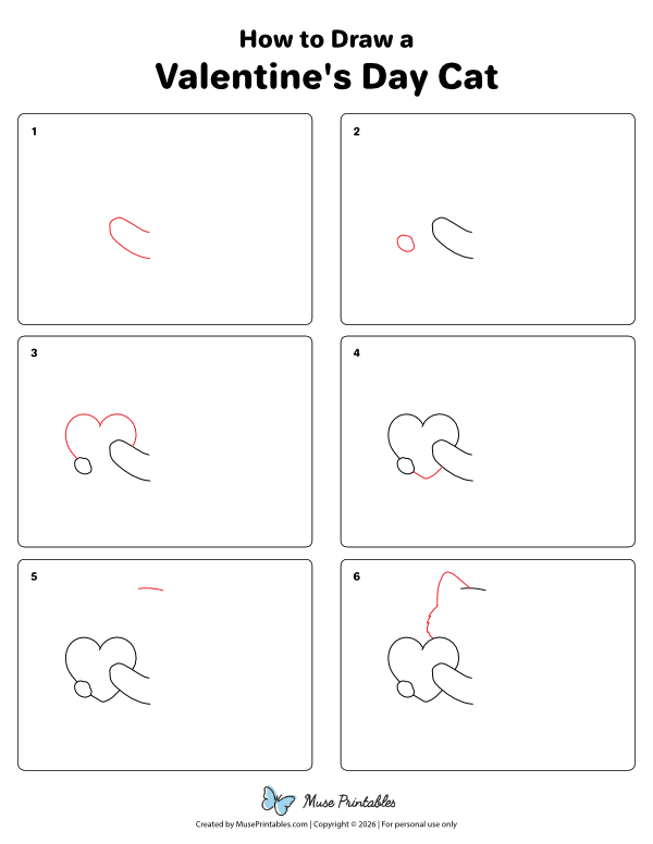 How to Draw a Valentine's Day Cat - Printable Tutorial