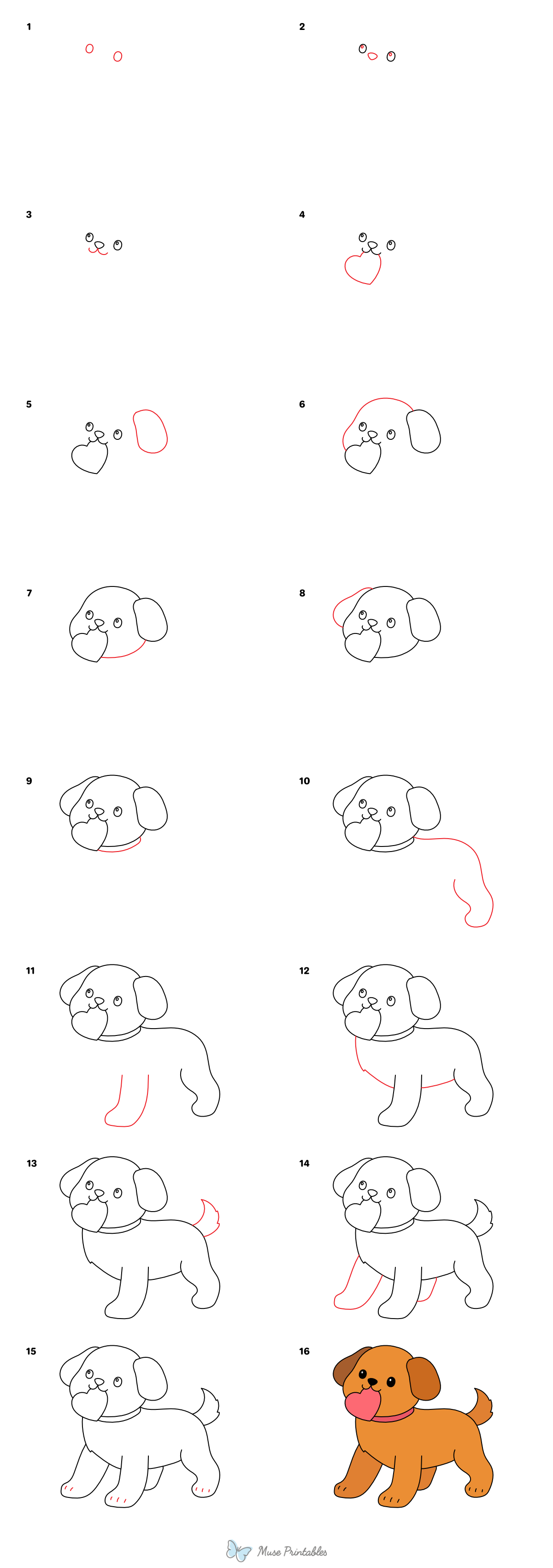How to Draw a Valentine's Day Dog - Printable Tutorial