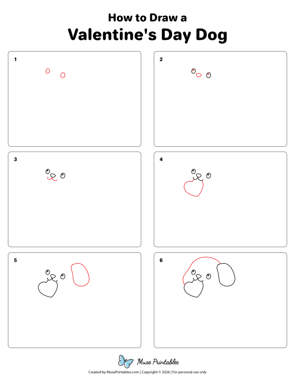 How to Draw a Valentine's Day Dog - Printable Tutorial