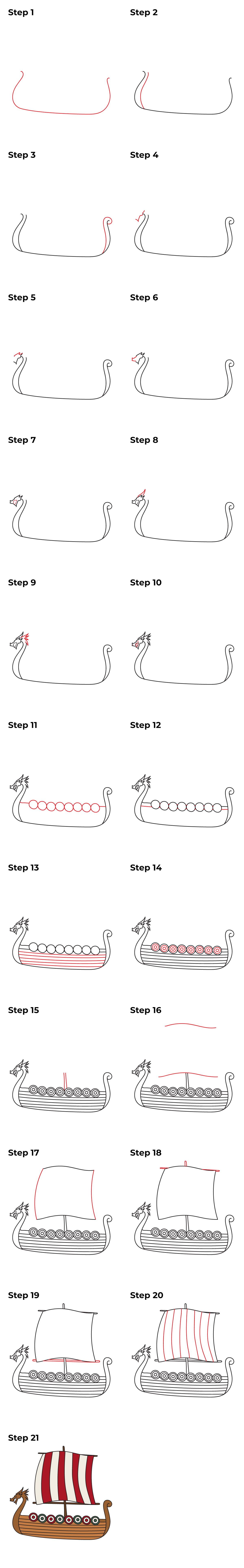 How to Draw a Viking Boat - Printable Tutorial