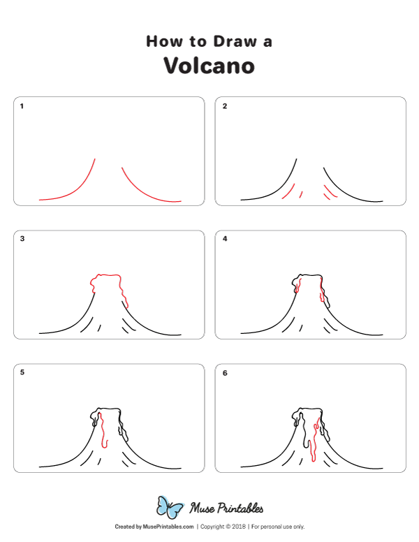 How to Draw a Volcano - Printable Tutorial