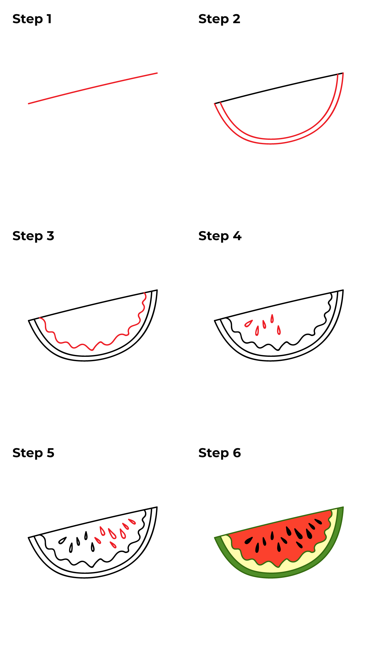 How to Draw a Watermelon Slice - Printable Tutorial
