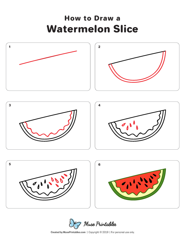 How to Draw a Watermelon Slice - Printable Tutorial