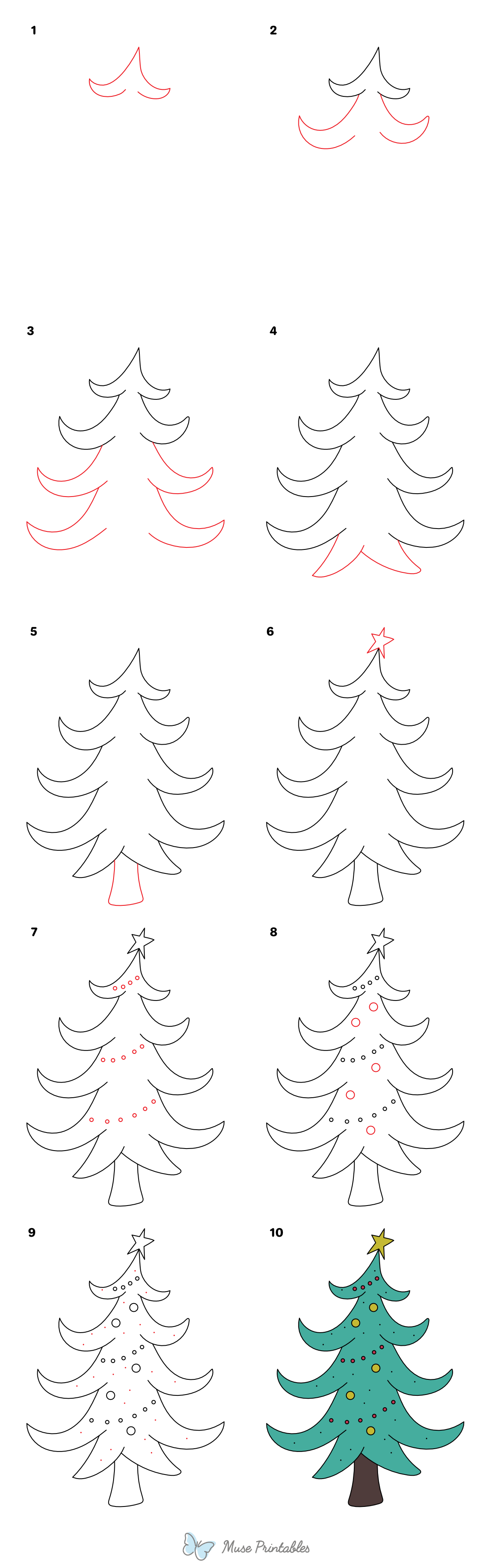 How to Draw a Whimsical Christmas Tree - Printable Tutorial