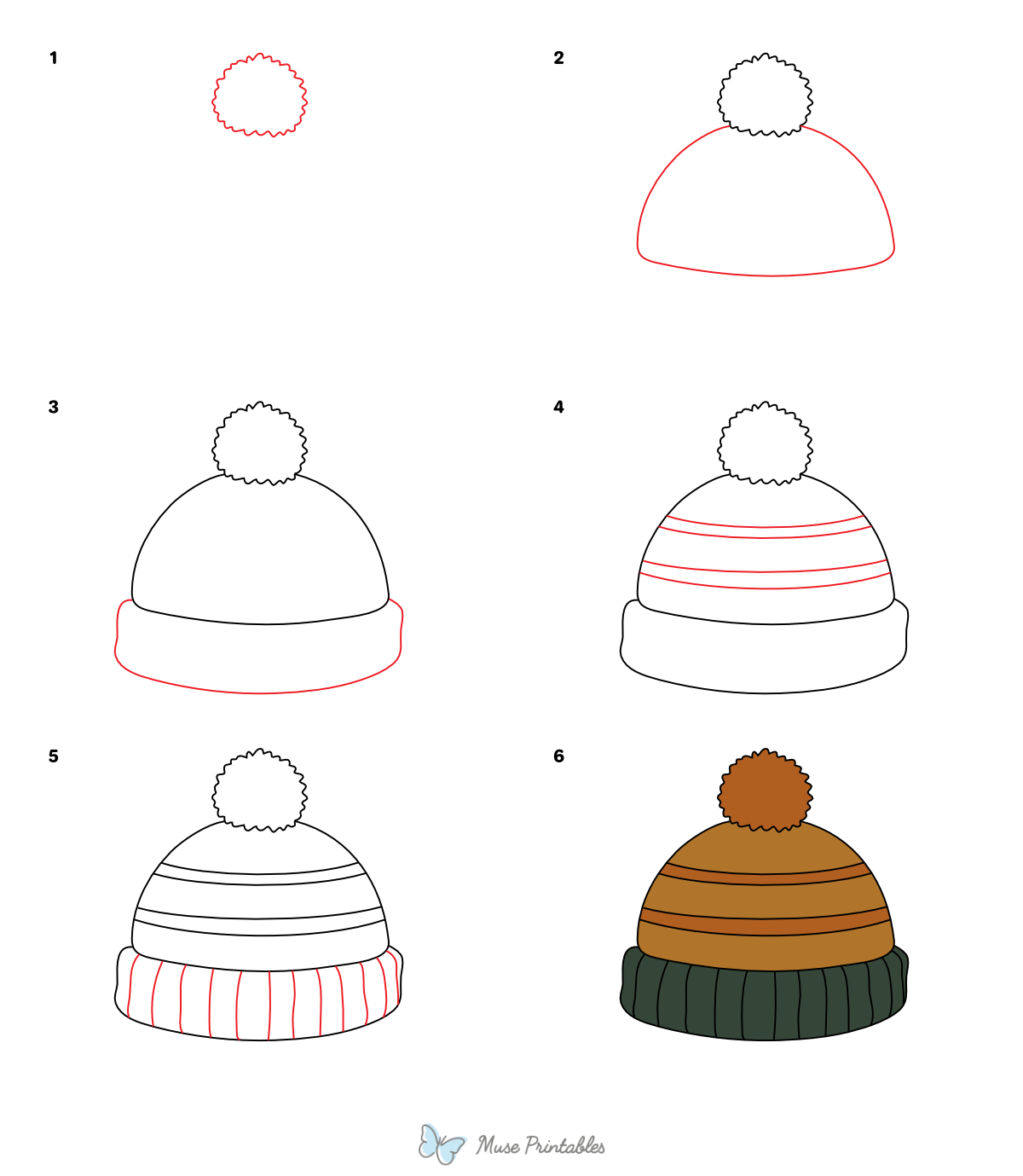 How to Draw a Winter Hat - Printable Tutorial