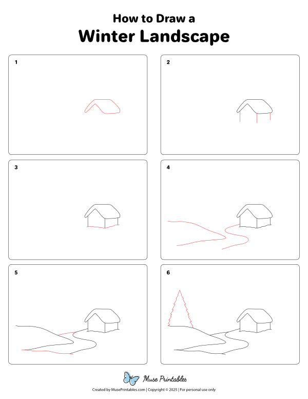 How to Draw a Winter Landscape - Printable Tutorial
