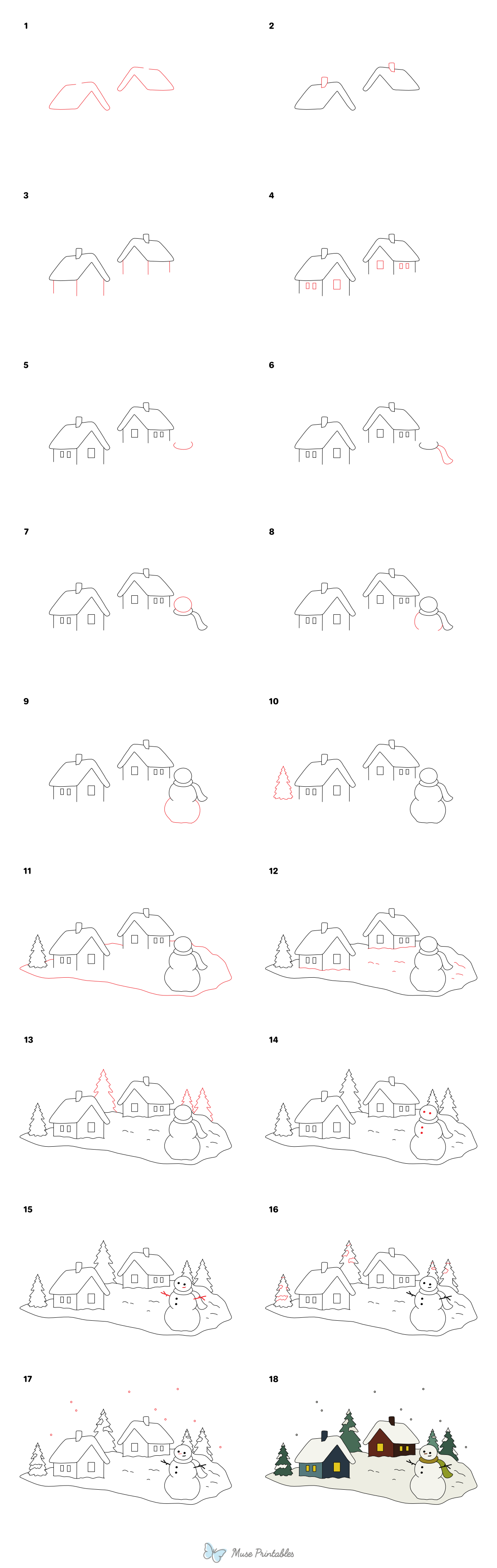 How to Draw a Winter Scene - Printable Tutorial