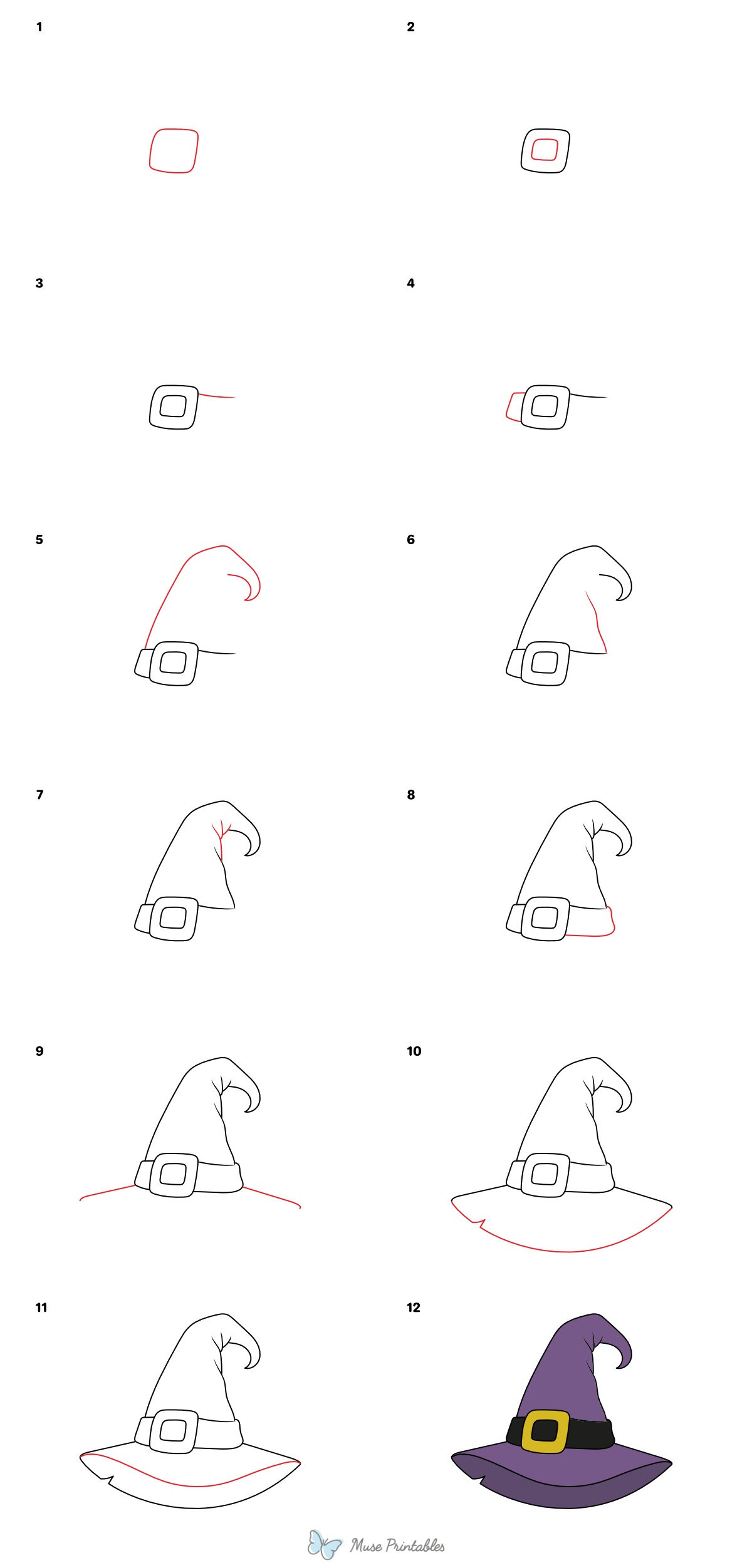 How to Draw a Witch Hat - Printable Tutorial