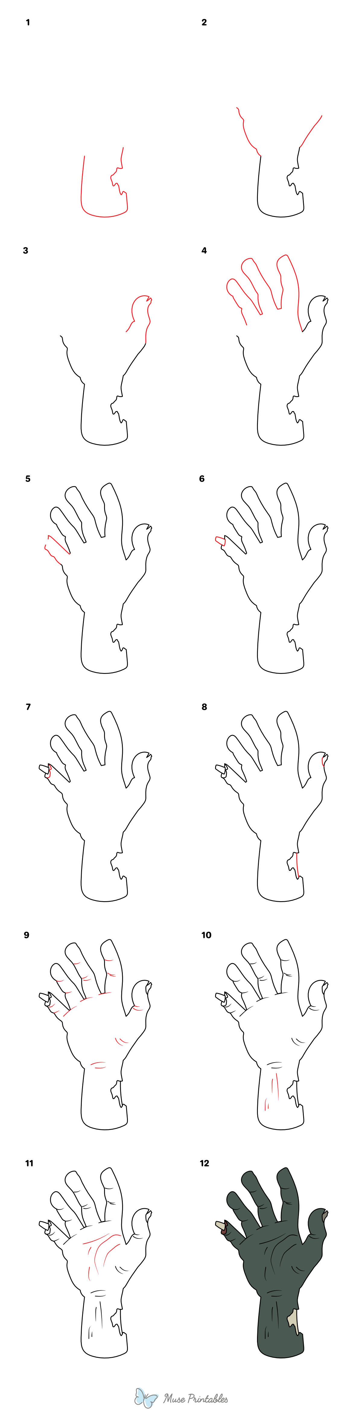 How to Draw a Zombie Hand - Printable Tutorial