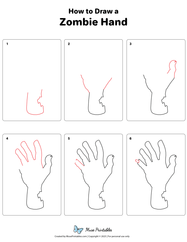 How to Draw a Zombie Hand - Printable Tutorial