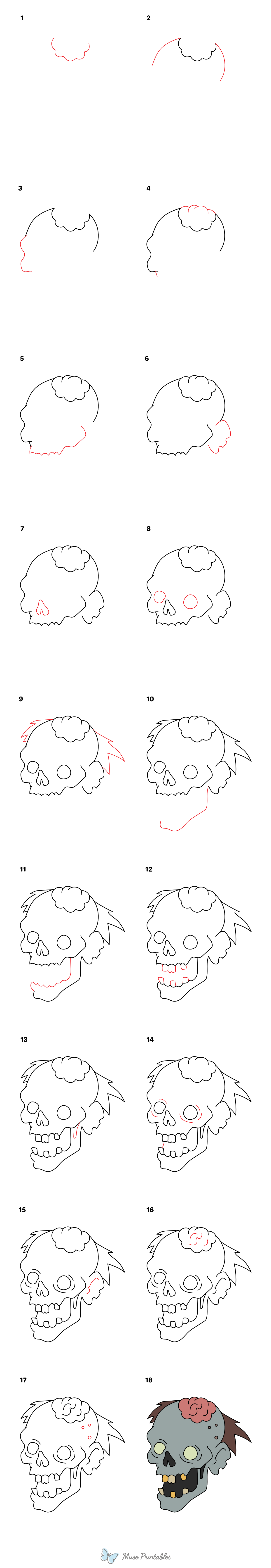 How to Draw a Zombie Head - Printable Tutorial