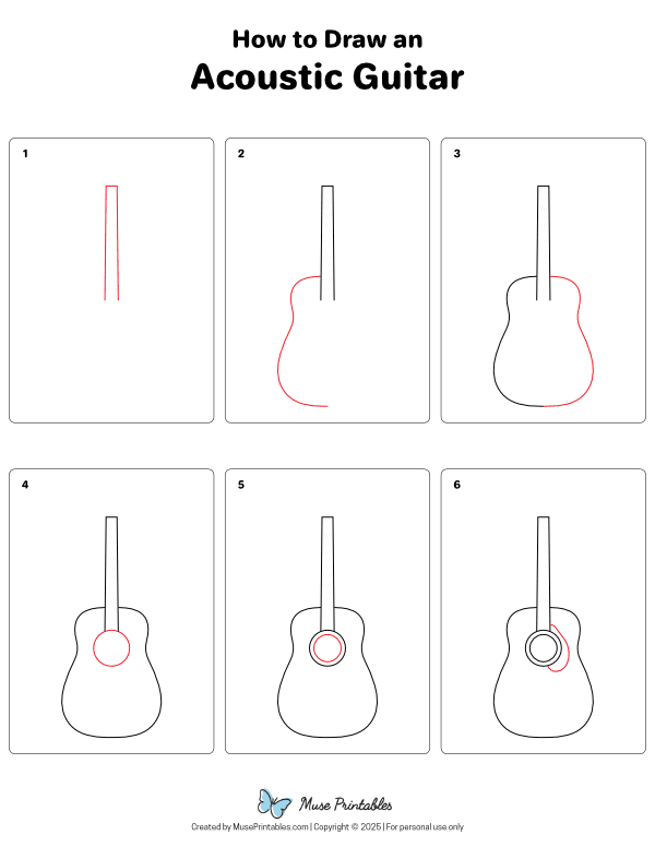 How to Draw an Acoustic Guitar - Printable Tutorial