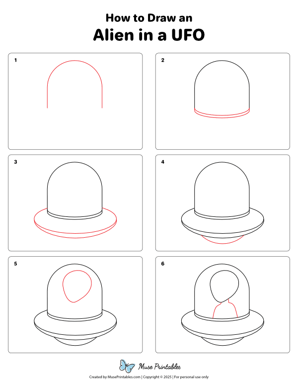 How to Draw an Alien in a UFO - Printable Tutorial