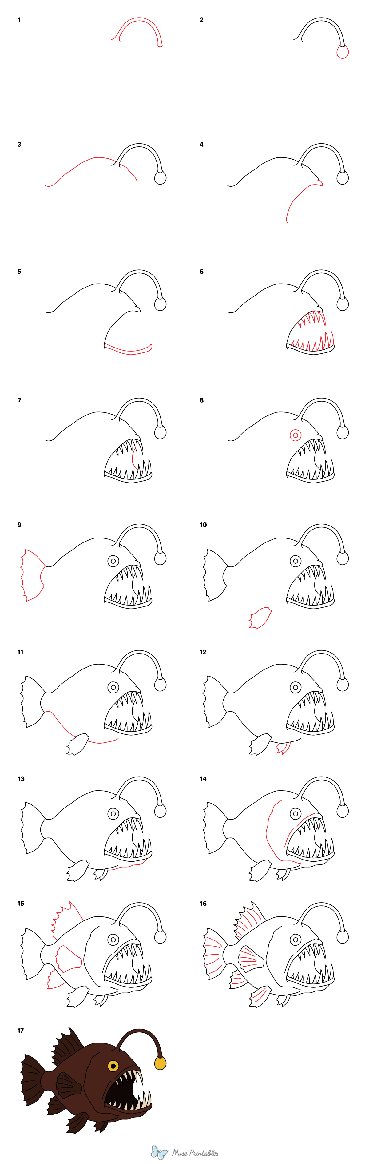 How to Draw an Anglerfish - Printable Tutorial