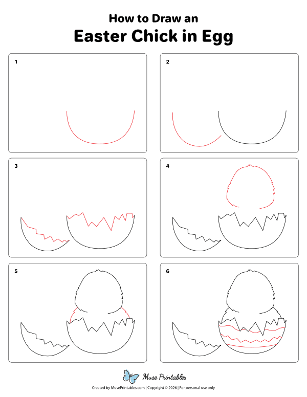 How to Draw an Easter Chick in Egg - Printable Tutorial