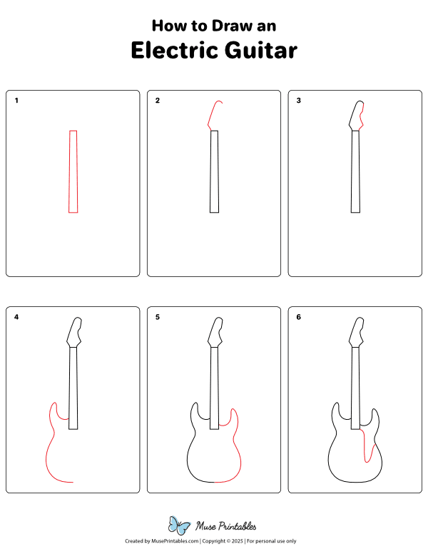 How to Draw an Electric Guitar - Printable Tutorial