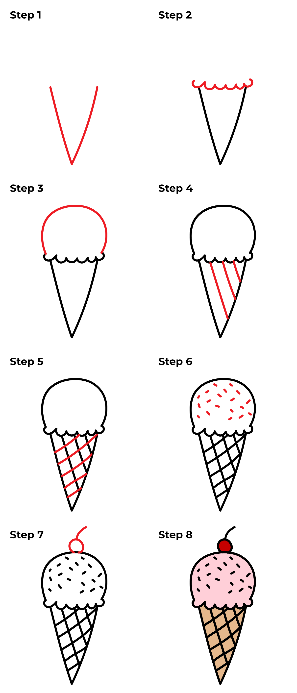 Ice Cream Drawing Easy Step-By-Step || How To Draw Ice Cream Step-By-Step  Easy Drawing For Kids. - YouTube