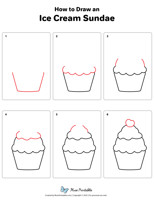 How to Draw an Ice Cream Sundae - Printable Tutorial