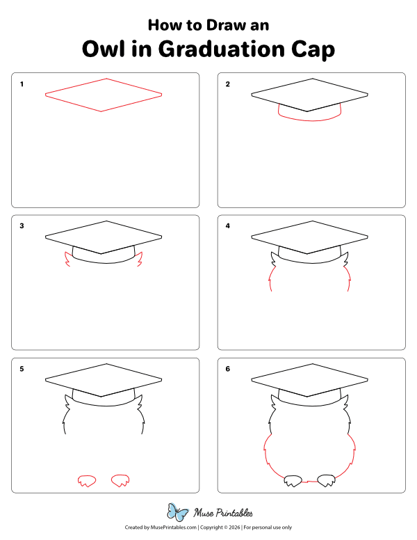 How to Draw an Owl in Graduation Cap - Printable Tutorial