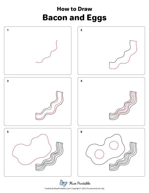 How to Draw  Bacon and Eggs - Printable Tutorial
