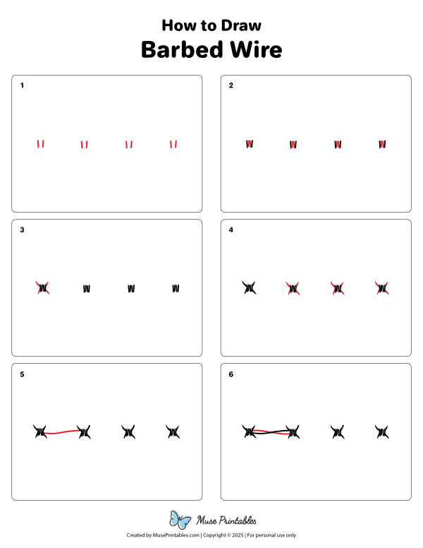 How to Draw  Barbed Wire - Printable Tutorial