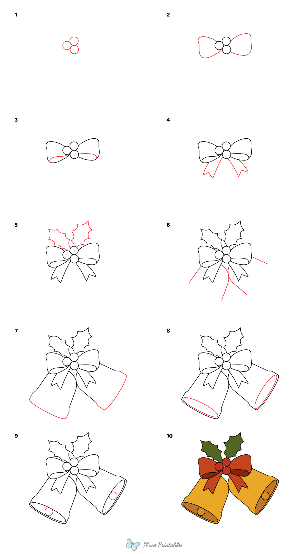How to Draw  Christmas Bells - Printable Tutorial