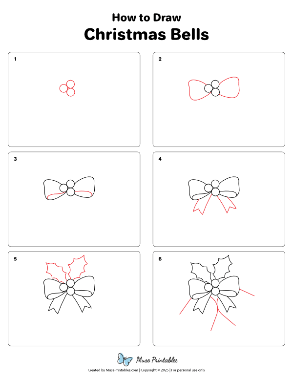 How to Draw  Christmas Bells - Printable Tutorial