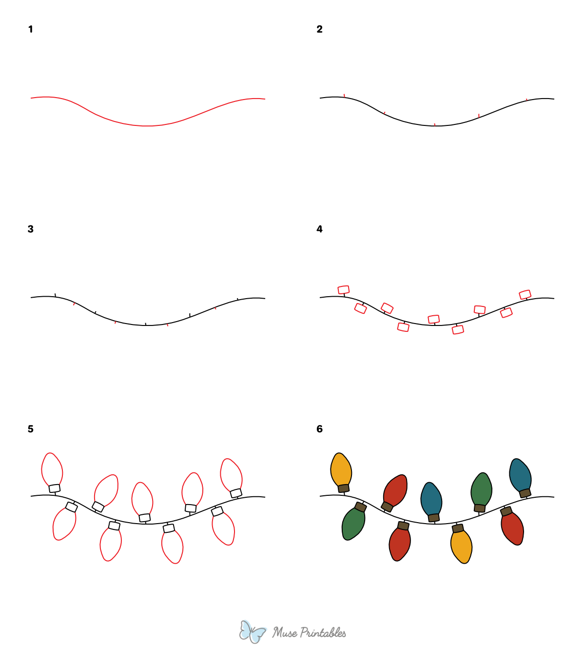 How to Draw  Christmas Lights - Printable Tutorial