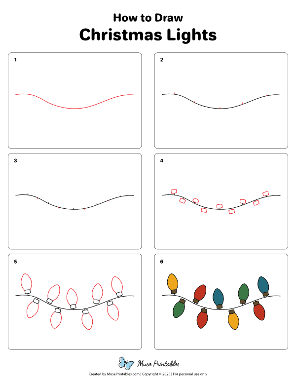 How to Draw  Christmas Lights - Printable Tutorial