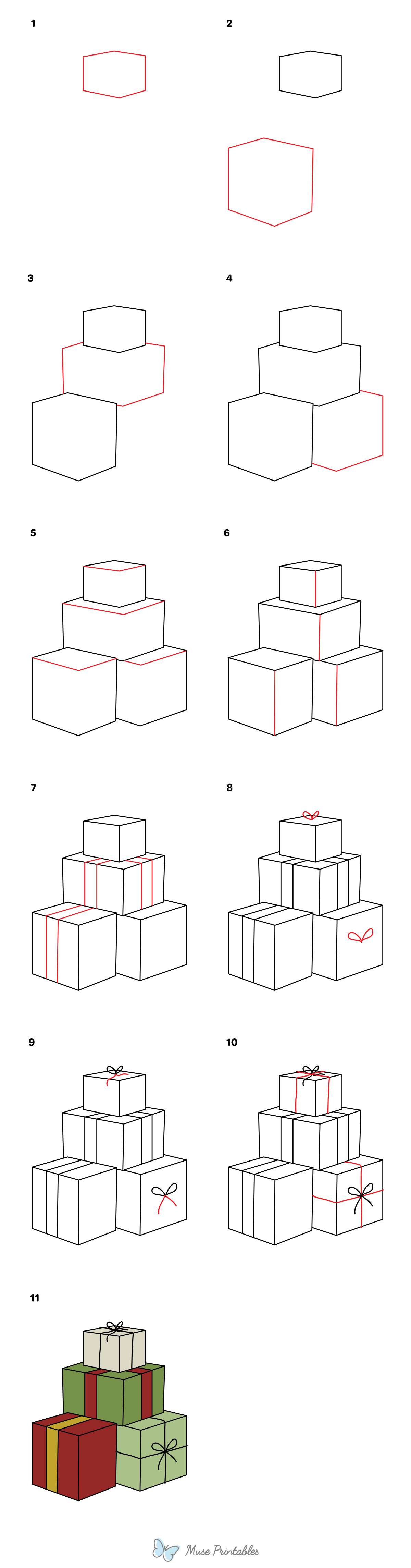 How to Draw  Christmas Presents - Printable Tutorial