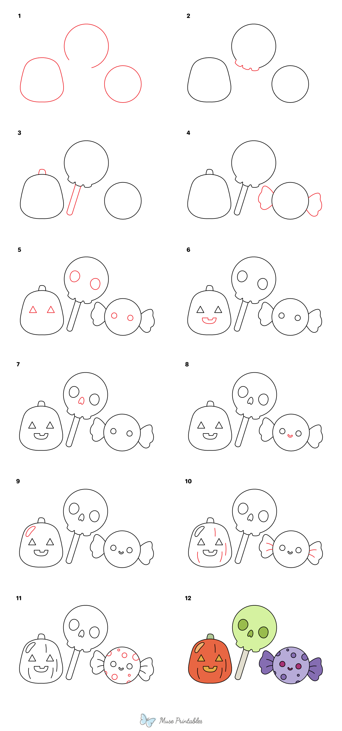 How to Draw  Cute Halloween Candy - Printable Tutorial