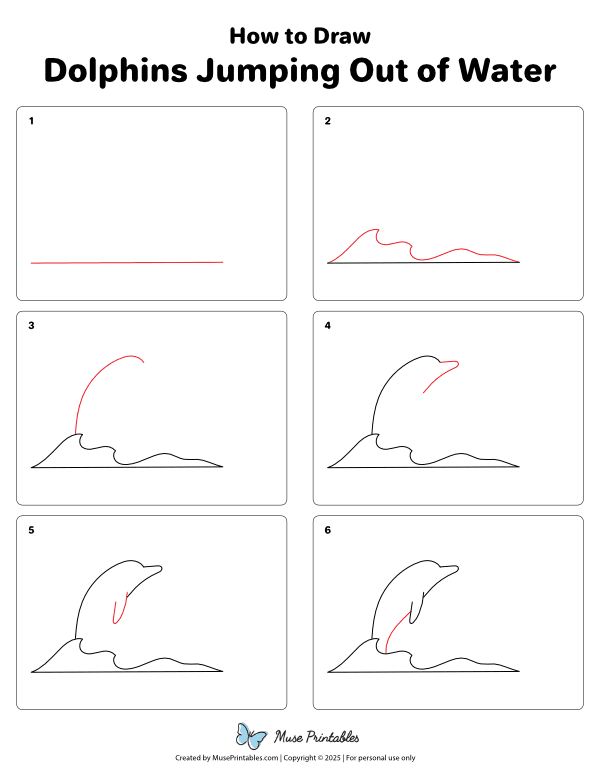 How to Draw  Dolphins Jumping Out of Water - Printable Tutorial