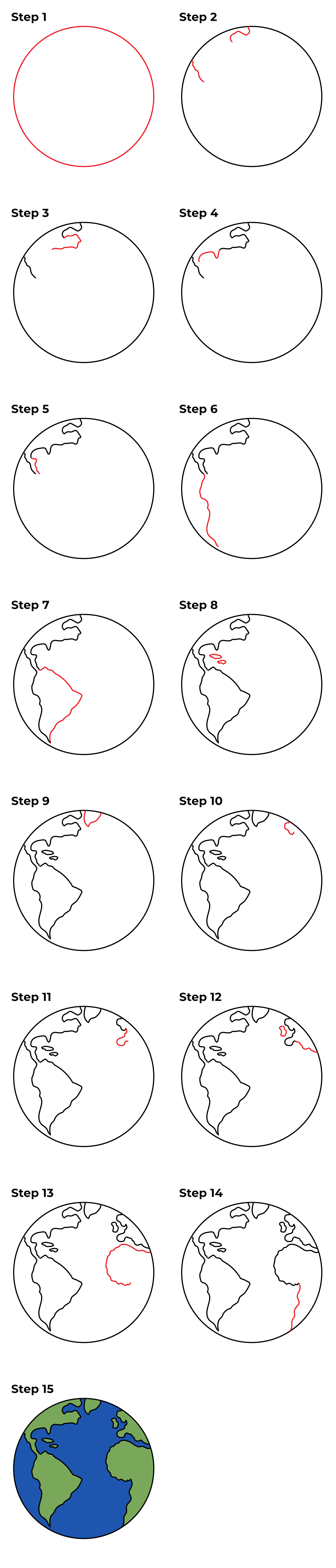 How to Draw  Earth - Printable Tutorial