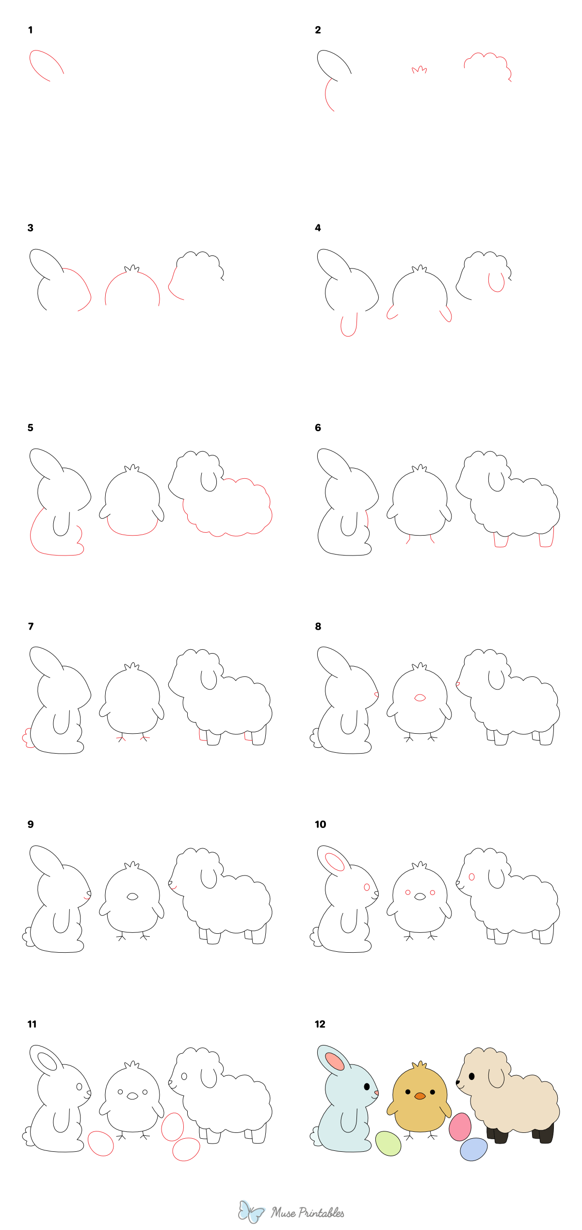 How to Draw  Easter Animals - Printable Tutorial