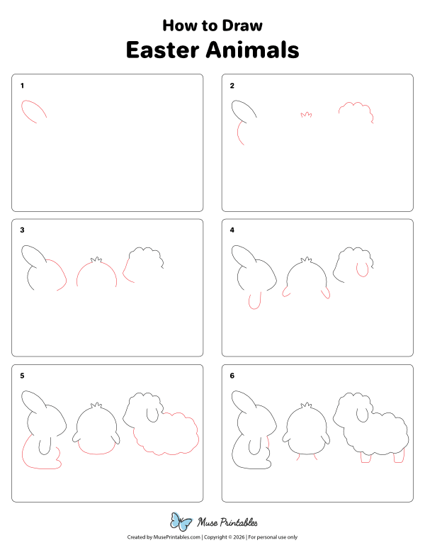 How to Draw  Easter Animals - Printable Tutorial