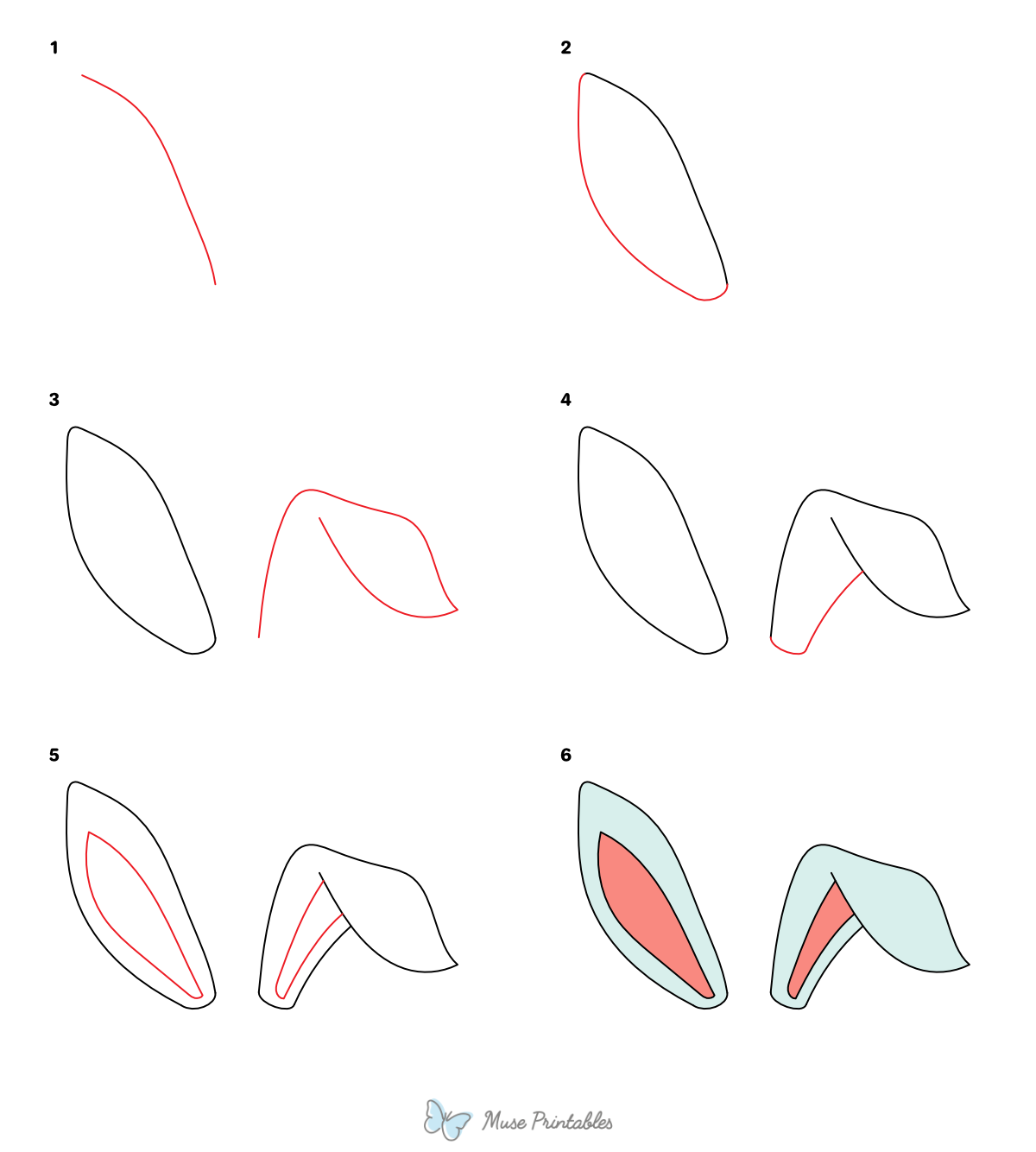 How to Draw  Easter Bunny Ears - Printable Tutorial