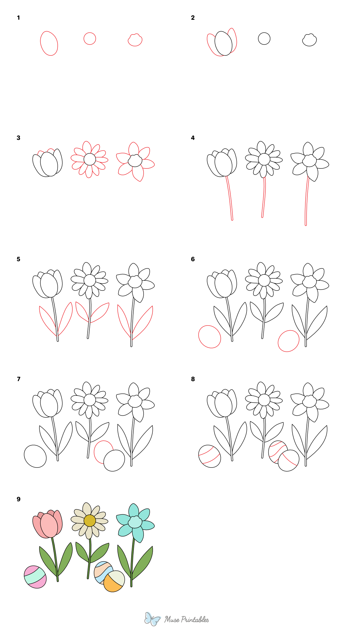 How to Draw  Easter Flowers - Printable Tutorial