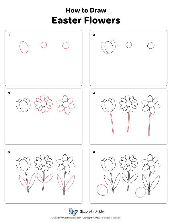 How to Draw  Easter Flowers - Printable Tutorial