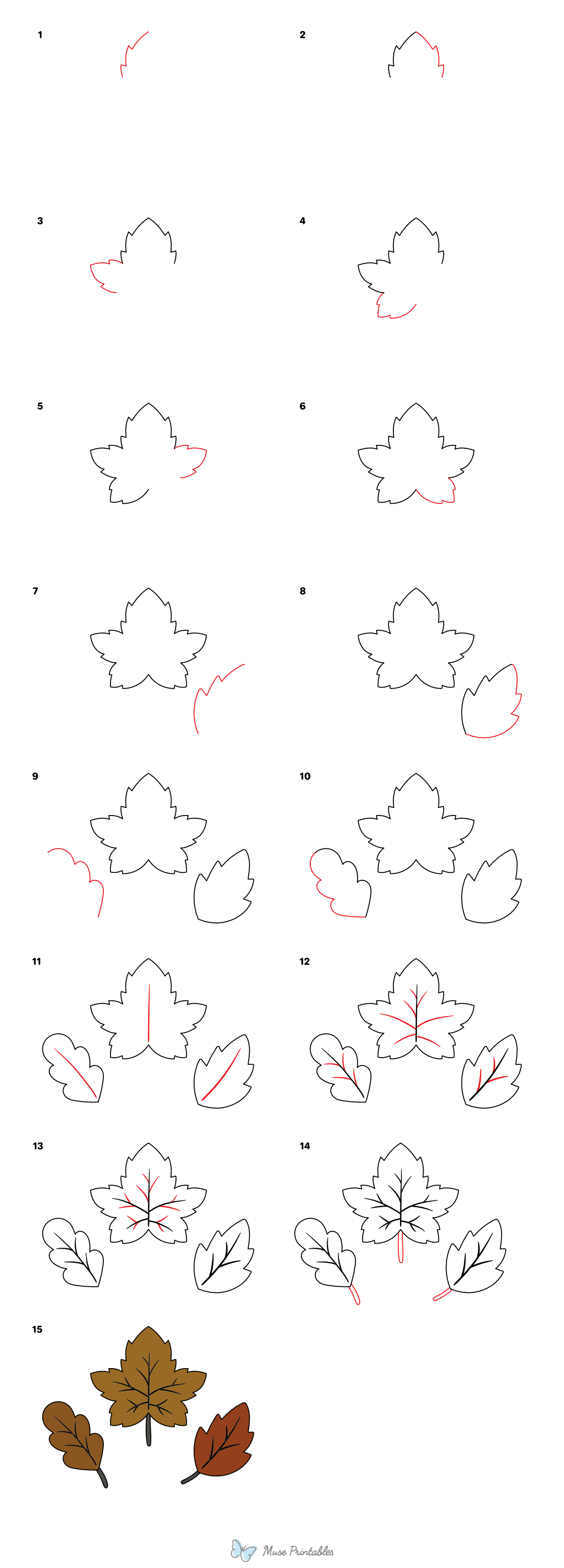 How to Draw  Fall Leaves - Printable Tutorial