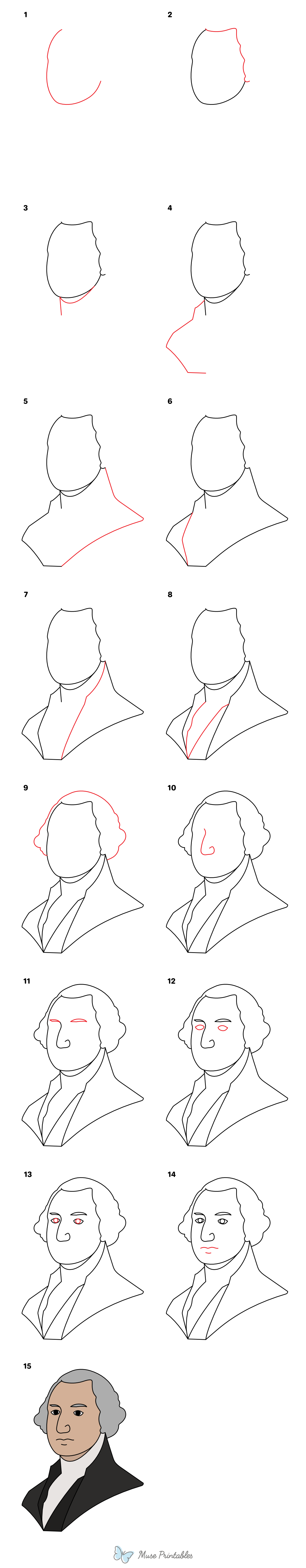 How to Draw  George Washington - Printable Tutorial