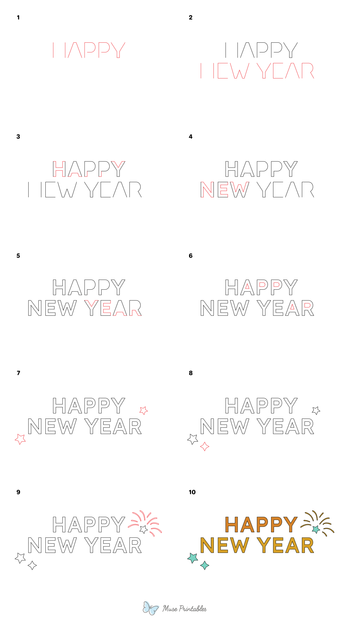 How to Draw  Happy New Year - Printable Tutorial