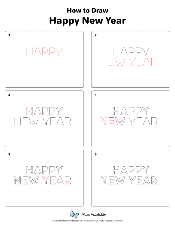 How to Draw  Happy New Year - Printable Tutorial