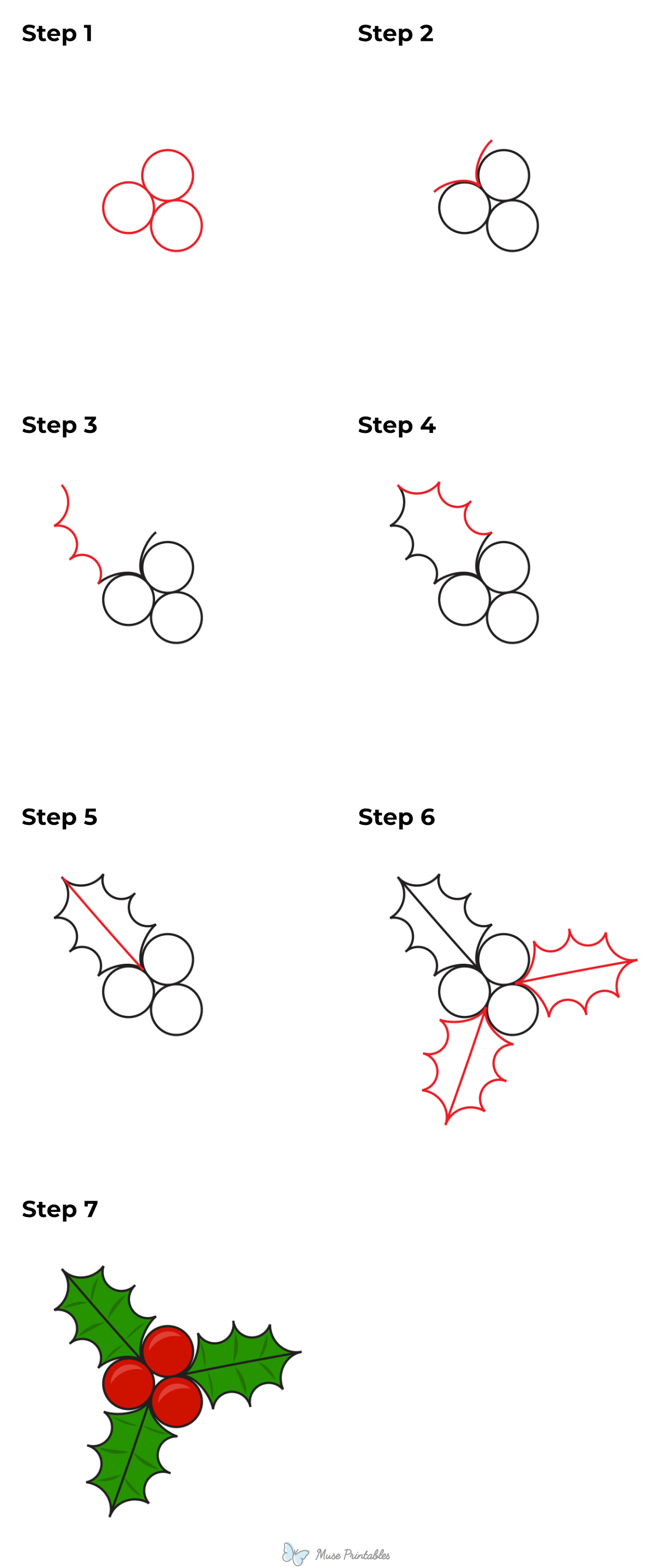 How to Draw  Holly and Ivy - Printable Tutorial