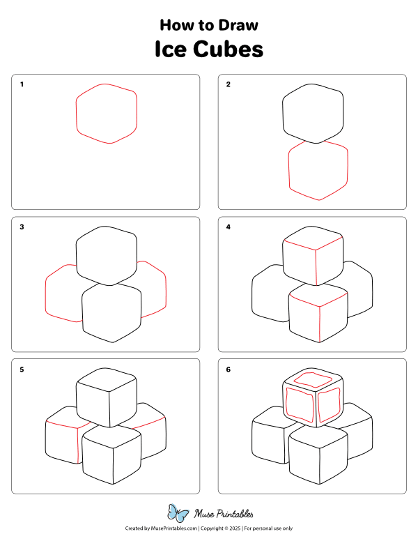 How to Draw  Ice Cubes - Printable Tutorial