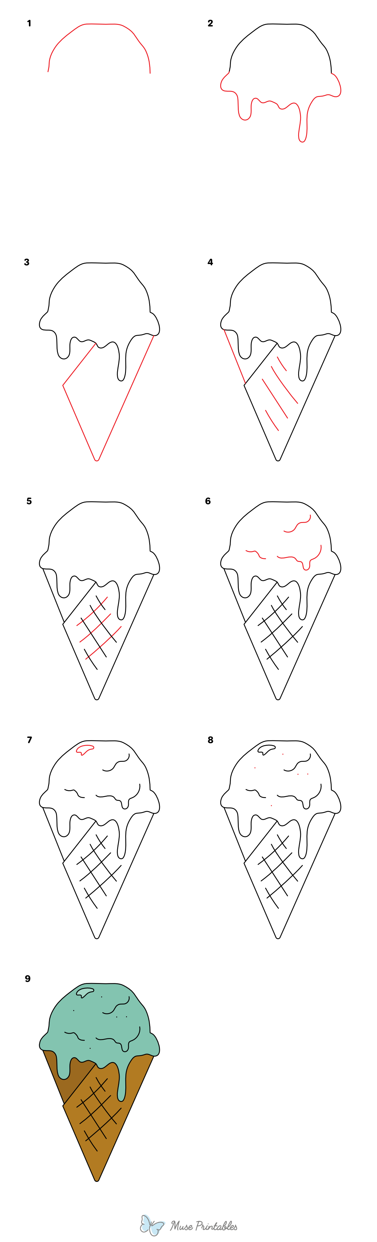 How to Draw  Melting Ice Cream - Printable Tutorial